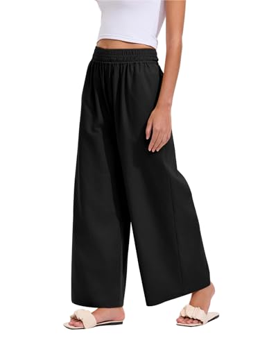Les umes Hosen Damen Palazzo Hose Weite Bein Sommerhose Elastischer Taille Lockere Freizeitshosen Culotte Hose Mit Taschen von Les umes
