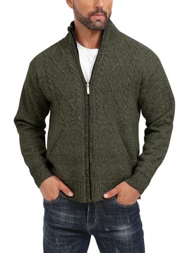 Les umes Jacke Herren Strickjacke Stehkragen Herbst Winter Fleecejacke mit Reissverschluss Regular Fit Strick Cardigan Grün M Les umes Jacke Herren Strickjacke Stehkragen Herbst Winter Fleecejacke mit Reissverschluss Regular Fit Strick Cardigan Grün M von Les umes
