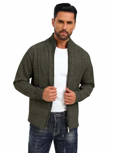 Les umes Jacke Herren Strickjacke Stehkragen Herbst Winter Fleecejacke mit Reissverschluss Regular Fit Strick Cardigan Grün XXXL von Les umes