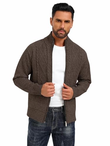 Les umes Jacke Herren Strickjacke Stehkragen Herbst Winter Fleecejacke mit Reissverschluss Regular Fit Strick Cardigan Kaffee M von Les umes