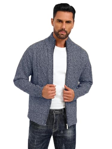 Les umes Jacke Herren Strickjacke Stehkragen Herbst Winter Fleecejacke mit Reissverschluss Regular Fit Strick Cardigan Multi-Blau XXL von Les umes