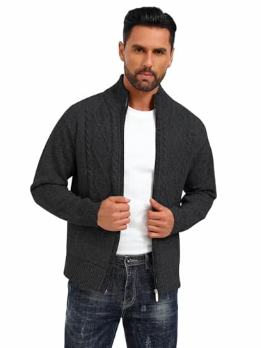 Les umes Jacke Herren Strickjacke Stehkragen Herbst Winter Fleecejacke mit Reissverschluss Regular Fit Strick Cardigan Schwarz S von Les umes