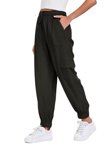 Les umes Leichte Jogginghose Damen Elastische Taille Cargohose Mit Taschen bequem Sporthose High Waist Sommerhose Damen Wandernhose Outdoor Schwarz XXL von Les umes