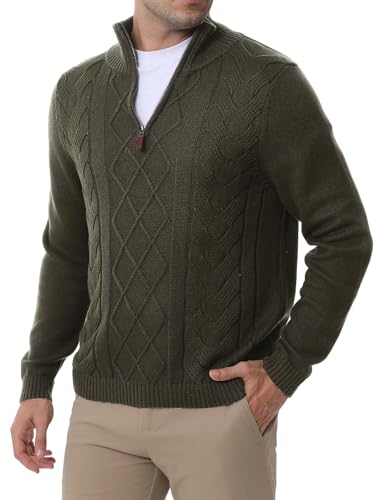 Les umes Pullover für Herren mit 1/2 Reisverschluß Warm Strickpullover Langarm Winterpullover Lässig Rollkragenpullover Armeegrün XXL von Les umes