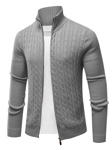 Les umes Strickjacke Herren Strickjacke Cardigan Rollkragenpullover mit Reißverschluss Langarm Sweatjacke Gestrickt Winterjacke Grau XXL von Les umes