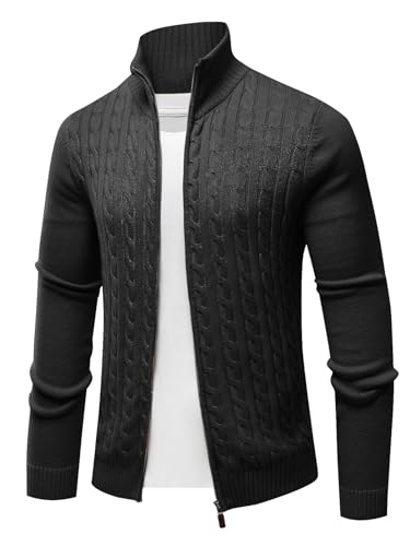 Les umes Strickjacke Herren Strickjacke Cardigan Rollkragenpullover mit Reißverschluss Langarm Sweatjacke Gestrickt Winterjacke Schwarz S von Les umes