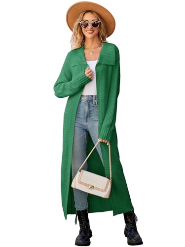 Les umes Strickjacken für Damen Lang Cardigan vorne offen Strickmantel Langarm Herbst Winter Strickpullover Oversize Grün S von Les umes
