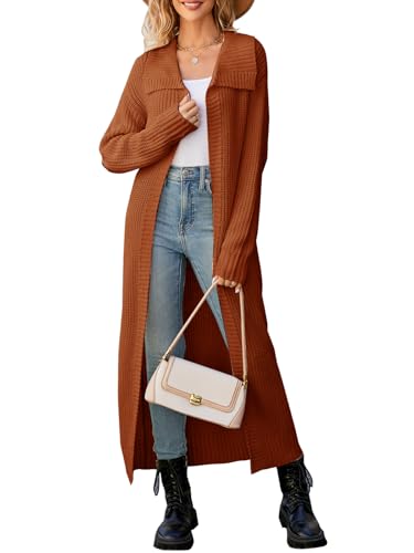 Les umes Strickjacken für Damen Lang Cardigan vorne offen Strickmantel Langarm Herbst Winter Strickpullover Oversize Sienna M von Les umes