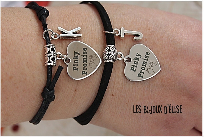 Set Mit 2 Verstellbaren Pinky Promise-Armbändern Für Paare Und Beste Freunde, Sie Ihn, Schwarz Weiß | Bra15 Set Mit 2 Verstellbaren Pinky Promise-Armbändern Für Paare Und Beste Freunde, Sie Ihn, Schwarz Weiß | Bra15 von LesBijouxdElise