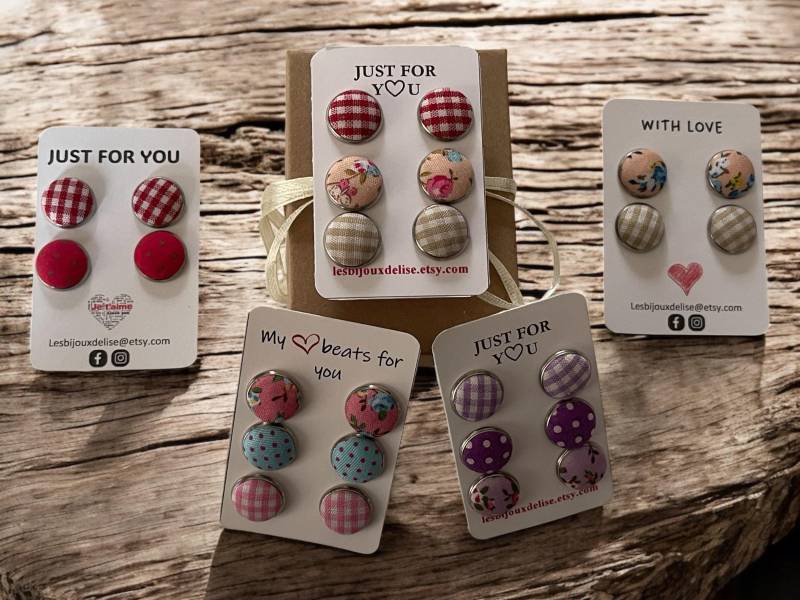 Set Mit Blumenohrsteckern Im Vintage-stil, Vichy - Oder Polka Dot-Ohrringe | Bo34 Set Mit Blumenohrsteckern Im Vintage-stil, Vichy - Oder Polka Dot-Ohrringe | Bo34 von LesBijouxdElise