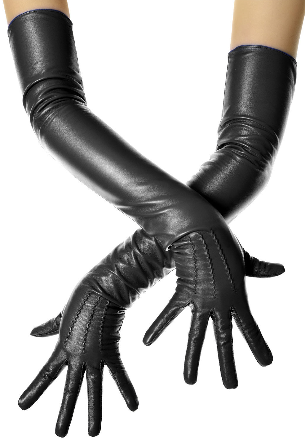 Lange Schwarze Leder Oper Handschuhe Vintage-Muster-Taste Handgelenk Lange Schwarze Leder Oper Handschuhe Vintage-Muster-Taste Handgelenk von LesDebutantes