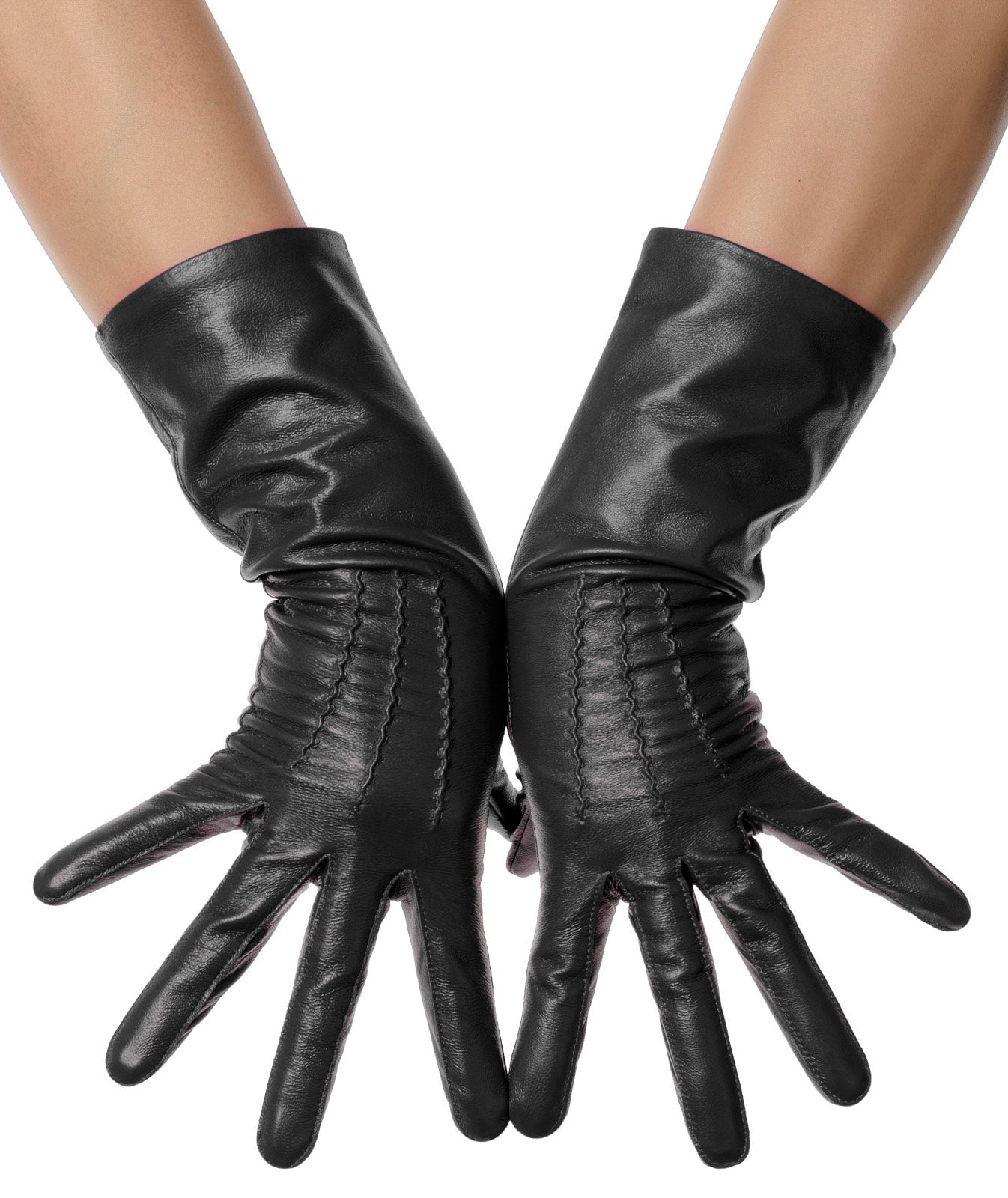 Schwarze Mittellange Lederhandschuhe Schwarze Mittellange Lederhandschuhe von LesDebutantes