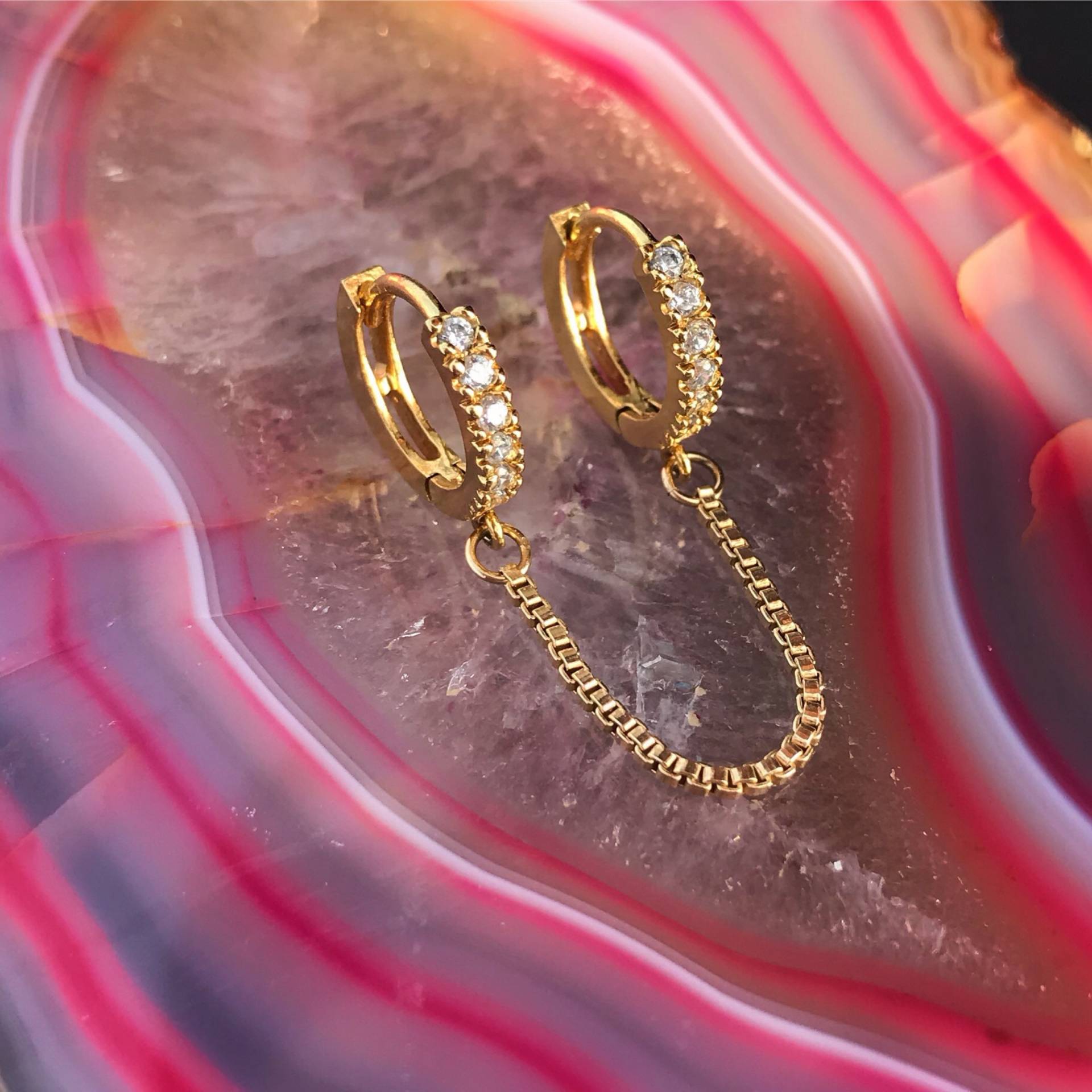 Creolen - Doppelte Cz-Boxketten-Creolen in 14 Karat Gold Gefüllt Creolen - Doppelte Cz-Boxketten-Creolen in 14 Karat Gold Gefüllt von LesDeuxjewelry