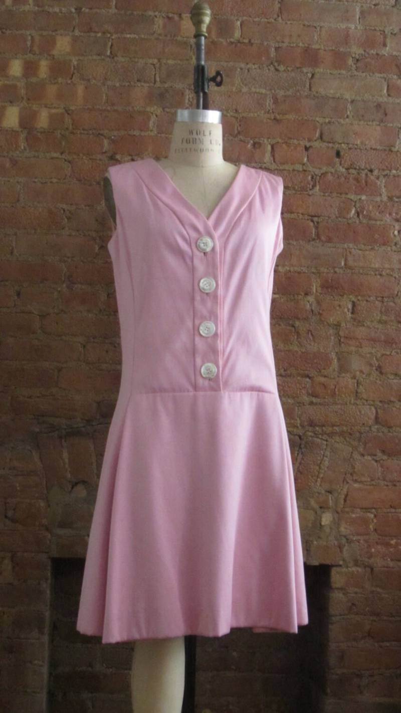 1960Er Jahre Teal Traina Rosa Tropfen Taille Kleid | 60Er Mid Century Designer Mod von LesFemmesVintageNYC