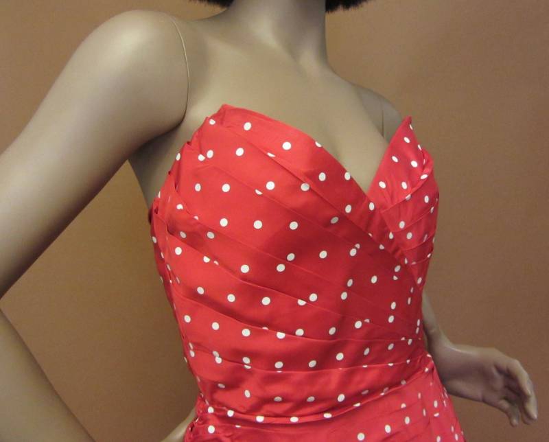1980Er Jahre Lillie Rubin Rot-Weiß Gepunktetes Kleid | 80Er Designer Partykleid von LesFemmesVintageNYC