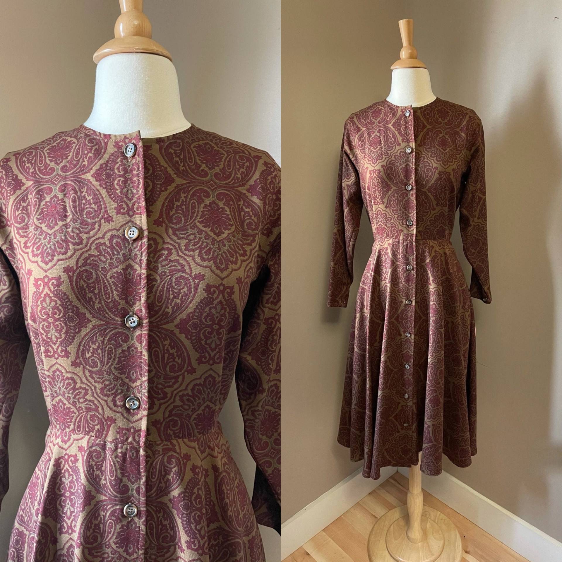 80Er Jahre Calvin Klein Herbstliches Paisleykleid | Tut 50Er von LesFemmesVintageNYC