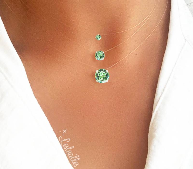 Unsichtbare Peridot-Halskette - Kleiner/Großer Anhänger Aus Reiner Brillanz Silber/Gold Solitär-Halskette Transparent von LesLucilles