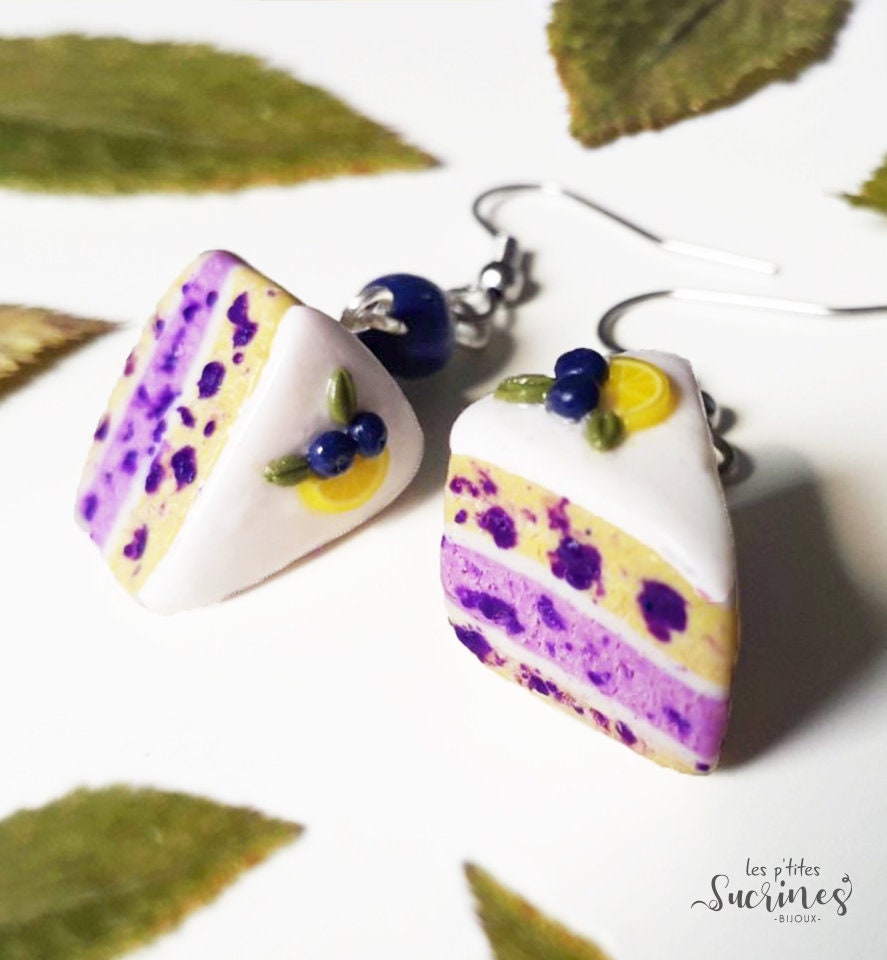 Ohrringe Gourmet-Schmuck Fantasie Handgemacht Valentinstag Geschenk Frau Mädchen Blaubeere Obstkuchen Fimo Polymer von LesPtitesSucrines