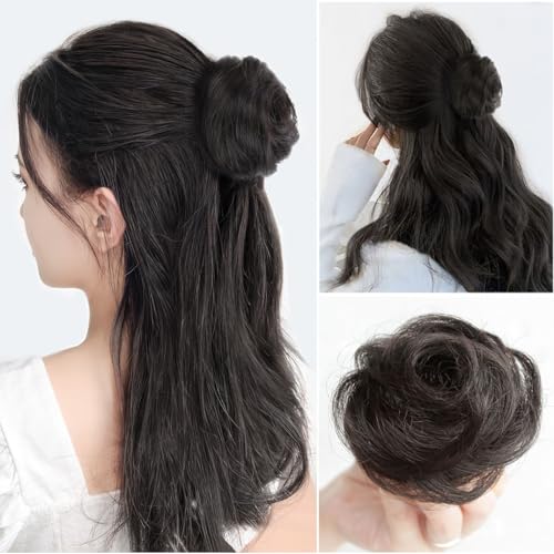 Gewellte, gelockte Haargummis zum Anklipsen, Haarknoten, Chignon, unordentlicher Dutt, Haarteil für Hochsteckfrisuren, Haarteil für Damen (Echthaar, Hellbraun) von LesafeV