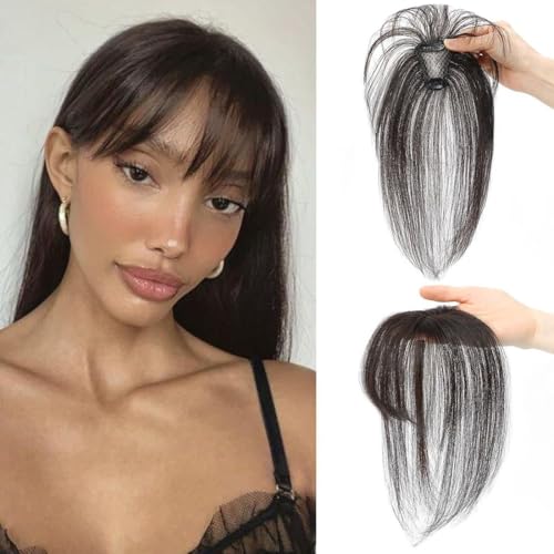 Haaraufsatz für Damen, Echthaar, handgefertigt, mit Spitze, Clip-in-Haarverlängerung, 20,3 cm, Haarteil für den täglichen Gebrauch, 4 x 6 cm, Schwarzbraun Haaraufsatz für Damen, Echthaar, handgefertigt, mit Spitze, Clip-in-Haarverlängerung, 20,3 cm, Haarteil für den täglichen Gebrauch, 4 x 6 cm, Schwarzbraun von LesafeV