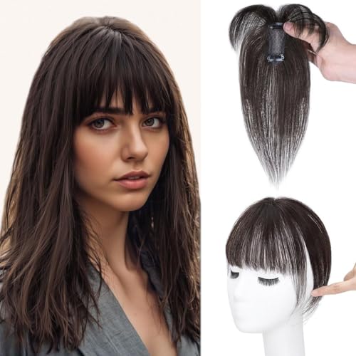 Haaraufsatz für Damen, Echthaar, handgefertigt, mit Spitze, Clip-in-Haarverlängerung, 20,3 cm, Haarteil für den täglichen Gebrauch, 5 x 7 cm, Schwarzbraun Haaraufsatz für Damen, Echthaar, handgefertigt, mit Spitze, Clip-in-Haarverlängerung, 20,3 cm, Haarteil für den täglichen Gebrauch, 5 x 7 cm, Schwarzbraun von LesafeV
