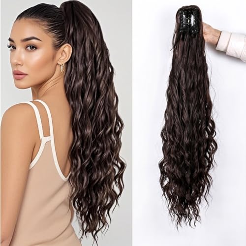 Pferdeschwanz-Verlängerung, synthetisch, locker, gewellt, zum Anklippen, hoher Pferdeschwanz für Damen, nahtlos, 80 cm dick, Dunkelbraun Pferdeschwanz-Verlängerung, synthetisch, locker, gewellt, zum Anklippen, hoher Pferdeschwanz für Damen, nahtlos, 80 cm dick, Dunkelbraun von LesafeV