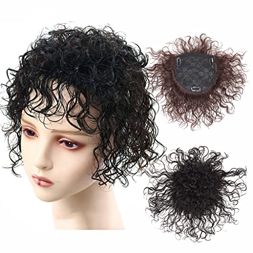 Supergroße 15 x 15 cm Rosenbasis, Echthaar-Topper, nahtlos, einteilig, gelockte Perücke mit Locken, Pony, Ersatzperücke für Damen, 40 cm, Schwarz Supergroße 15 x 15 cm Rosenbasis, Echthaar-Topper, nahtlos, einteilig, gelockte Perücke mit Locken, Pony, Ersatzperücke für Damen, 40 cm, Schwarz von LesafeV