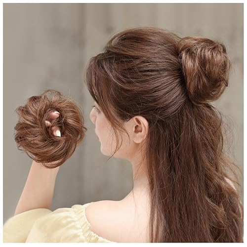 Unordentlicher Dutt mit elastischem Band, Haarteil, Pferdeschwanz-Verlängerung für Damen, 100 % echtes menschliches Haar, zerrissene Hochsteckfrisur-Verlängerung (Haarklammer, Schwarzbraun von LesafeV