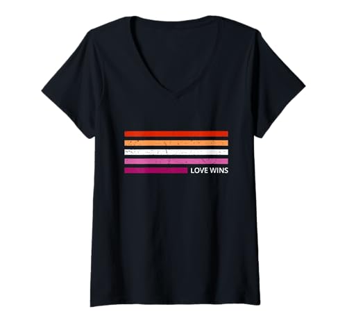 Damen LGBT Lesbische Pride Flagge LGBTQ Lesben T-Shirt mit V-Ausschnitt Damen LGBT Lesbische Pride Flagge LGBTQ Lesben T-Shirt mit V-Ausschnitt von Lesben Pride Flag Co