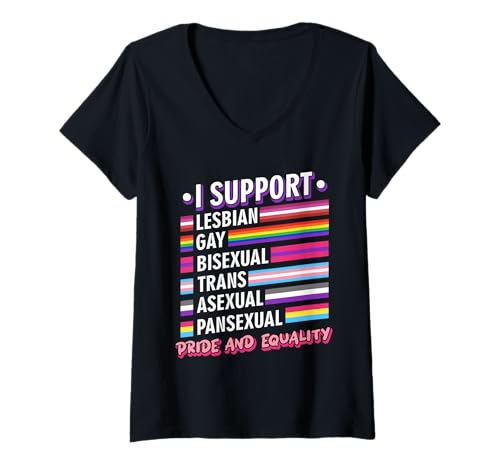 Damen Ich unterstütze LGBTQ Pride T-Shirt mit V-Ausschnitt Damen Ich unterstütze LGBTQ Pride T-Shirt mit V-Ausschnitt von Lesbian Gay Bisexual Trans Asexual Pansexual Shirt