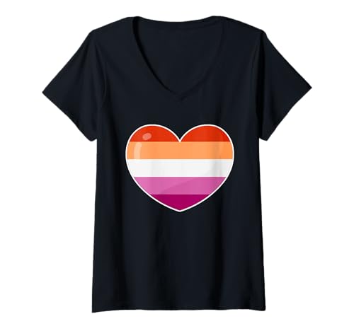 Damen Herz Lesbisch Pride-Flagge-Retro-Vintage T-Shirt mit V-Ausschnitt Damen Herz Lesbisch Pride-Flagge-Retro-Vintage T-Shirt mit V-Ausschnitt von Lesbian Pride Flag Heart LGBT Retro Vintage