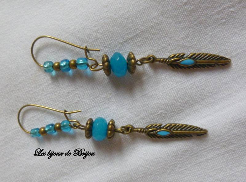 Chic Silber Und Türkis Ohrringe in Bronze Metall Achat Perle von LesbijouxdeBridget