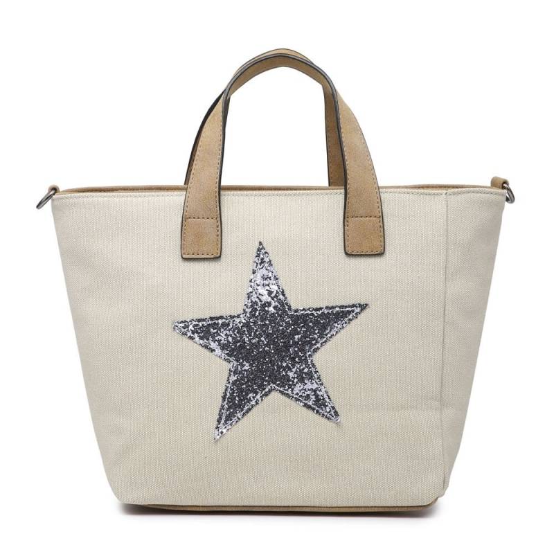 Beige Canvas Handtasche Mit Silbernem Stern von LescaleFurnishings