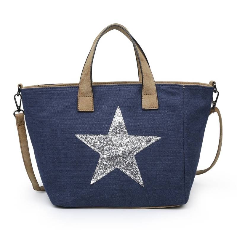 Marineblaue Canvas Handtasche Mit Silbernem Stern von LescaleFurnishings