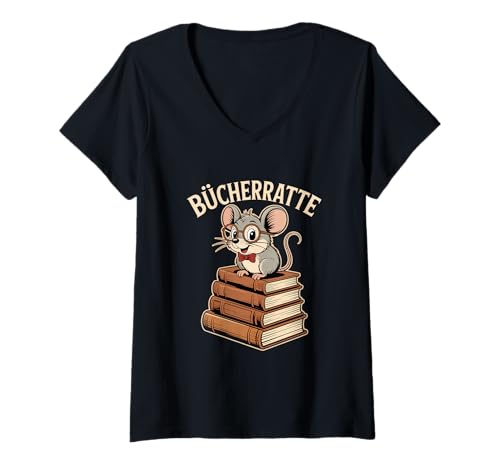 Damen Bücherratte Leseratte Maus Bücher Bibliothek Lesen T-Shirt mit V-Ausschnitt Damen Bücherratte Leseratte Maus Bücher Bibliothek Lesen T-Shirt mit V-Ausschnitt von Lesemaus Lesen Bücherwurm Bibliothek Schule
