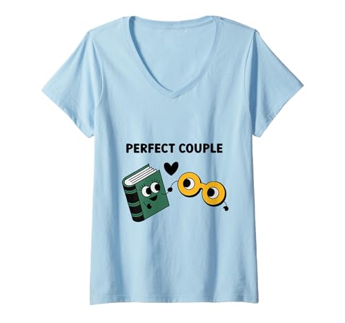 Damen Lesen Macht Glücklich Niedliches Buch T-Shirt mit V-Ausschnitt Damen Lesen Macht Glücklich Niedliches Buch T-Shirt mit V-Ausschnitt von Lesen Bücher Brille Herz Lächeln Freude