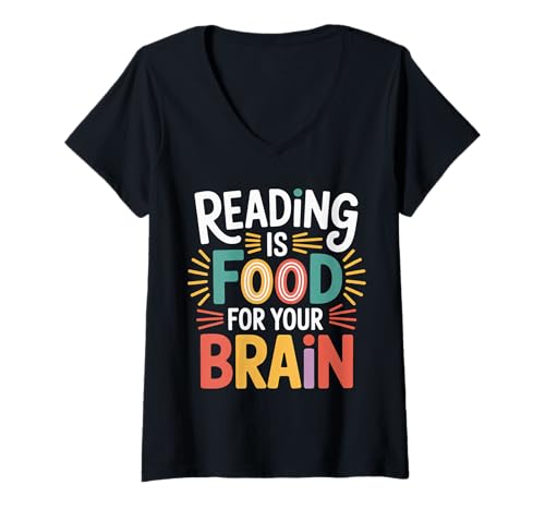 Damen Reading is Food for Your Brain Reader Hobby Librarian |- T-Shirt mit V-Ausschnitt Damen Reading is Food for Your Brain Reader Hobby Librarian |- T-Shirt mit V-Ausschnitt von Lesen von Weisheit Hobby