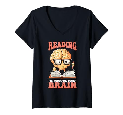 Damen Reading is Food for Your Brain Reader Hobby Librarian - T-Shirt mit V-Ausschnitt Damen Reading is Food for Your Brain Reader Hobby Librarian - T-Shirt mit V-Ausschnitt von Lesen von Weisheit Hobby