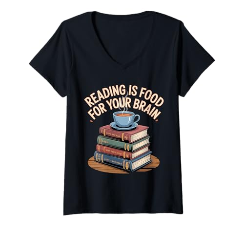 Damen Reading is Food for Your Brain Reader Hobby Librarian |- T-Shirt mit V-Ausschnitt Damen Reading is Food for Your Brain Reader Hobby Librarian |- T-Shirt mit V-Ausschnitt von Lesen von Weisheit Hobby