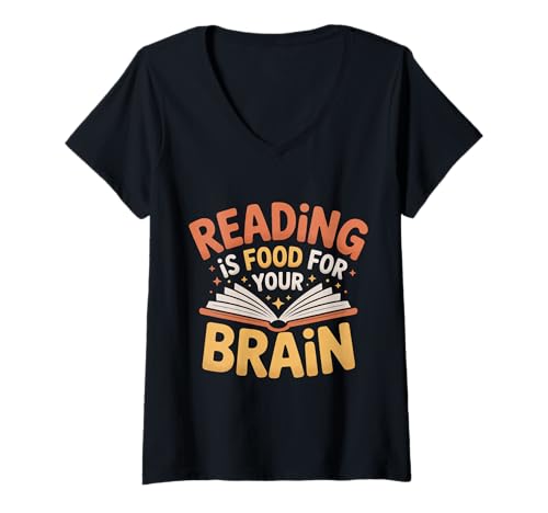 Damen Reading is Food for Your Brain Reader Hobby Librarian |- T-Shirt mit V-Ausschnitt Damen Reading is Food for Your Brain Reader Hobby Librarian |- T-Shirt mit V-Ausschnitt von Lesen von Weisheit Hobby
