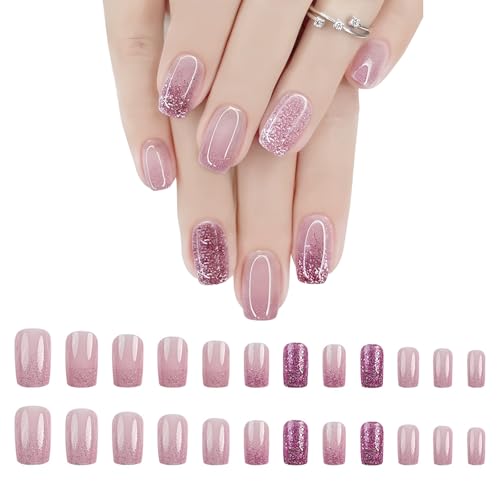 24 Stück Nägel Sticker Set, Wiederverwendbare Kunstnägel Zum Aufkleben, Falsche Künstliche Nägel Zum Aufkleben, Kunstdekoration Künstliche Fingernägel für Frauen & Mädchen, Verträumtes Mädchenmuster von Leseogye