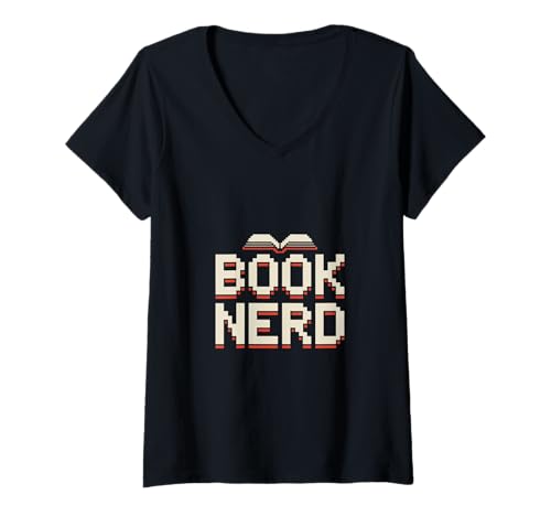 Damen Book Nerd Bücherwurm Leseratte Retro Pixel Lesen T-Shirt mit V-Ausschnitt Damen Book Nerd Bücherwurm Leseratte Retro Pixel Lesen T-Shirt mit V-Ausschnitt von Leseratte Bücherwurm Lesen Bibliothek Retro Pixel