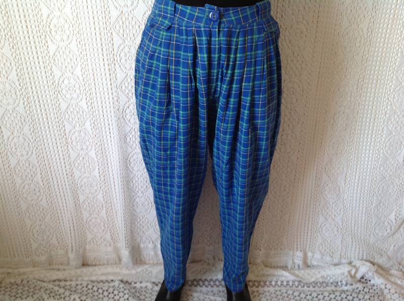 Vintage Karierte Hose Größe 38 Damen Clip Hohe Taille von Lesfeuxantiques