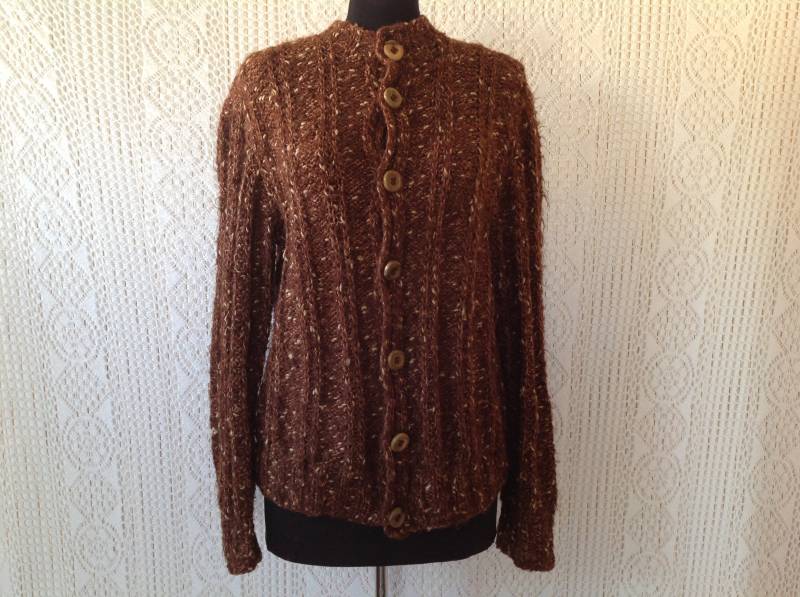 Weste Pull Cardigan Vintage Größe 42 Pullover Braune Wollweste von Lesfeuxantiques