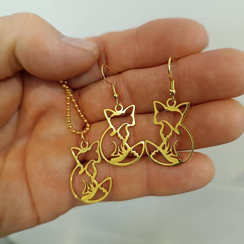 Fuchs Filigrane Halskette, Ohrringe, Leicht, Ornament, in Gold von Lesinja