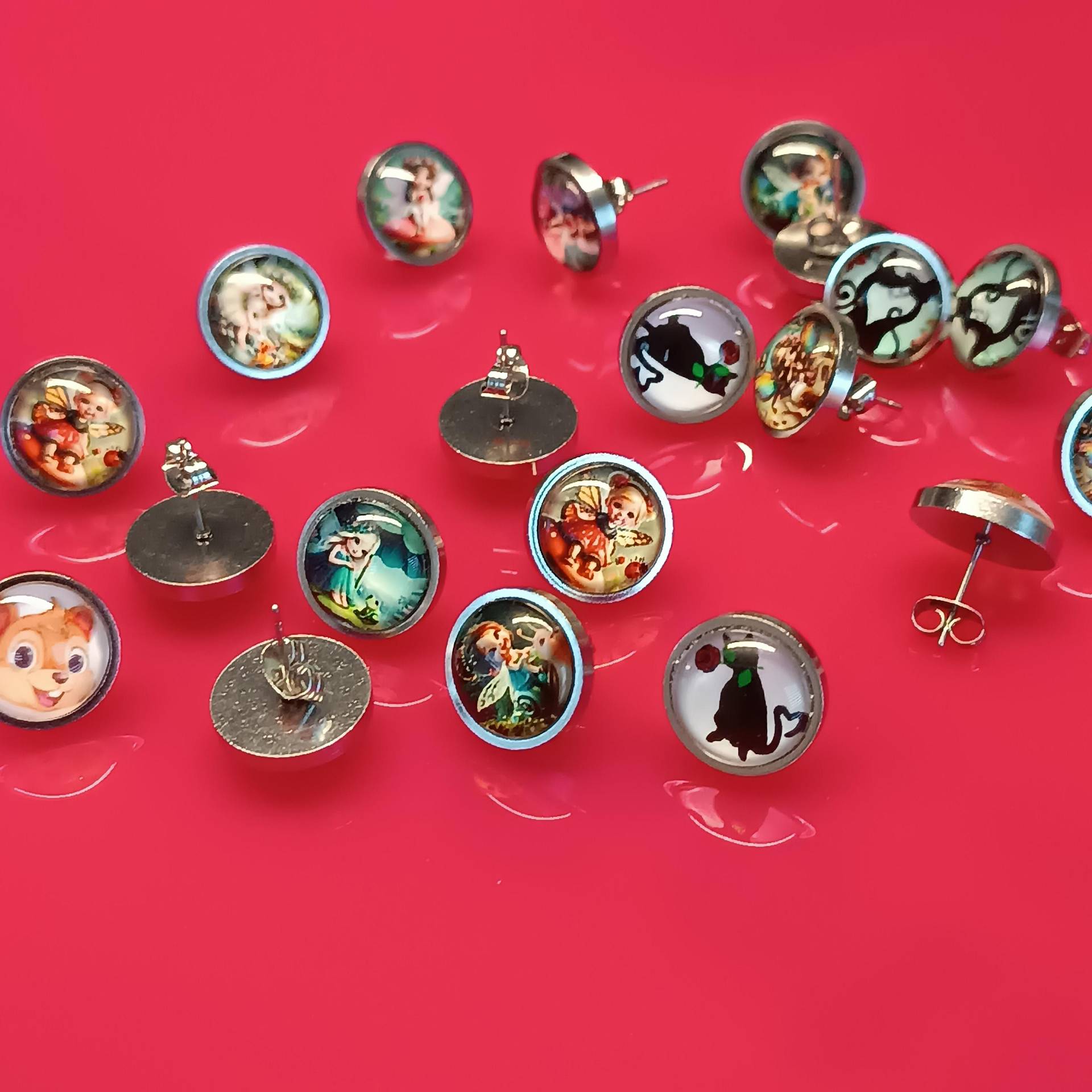 Glas-Cabochon-Ohrringe, Ohrstecker, 12 Mm, Vintage, Motivauswahl von Lesinja