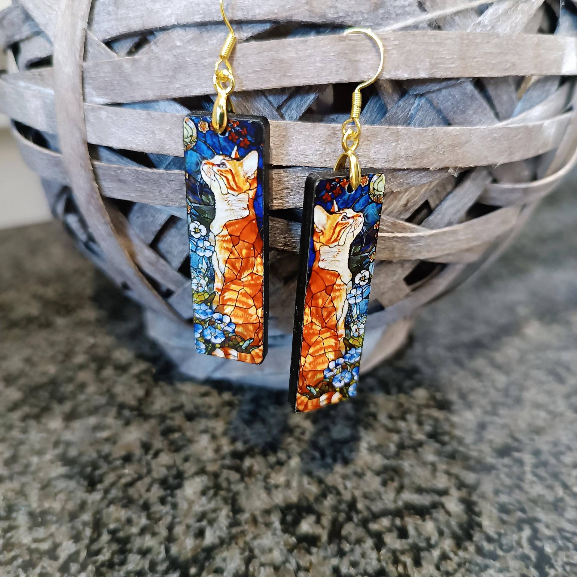 Katze Acryl Ohrringe, Hängeohrringe Vintage von LesinjaLaden
