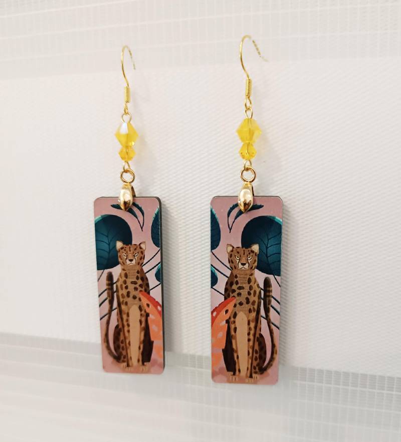 Leopard, Katze Acryl Ohrringe, Hängeohrringe Vintage von LesinjaLaden