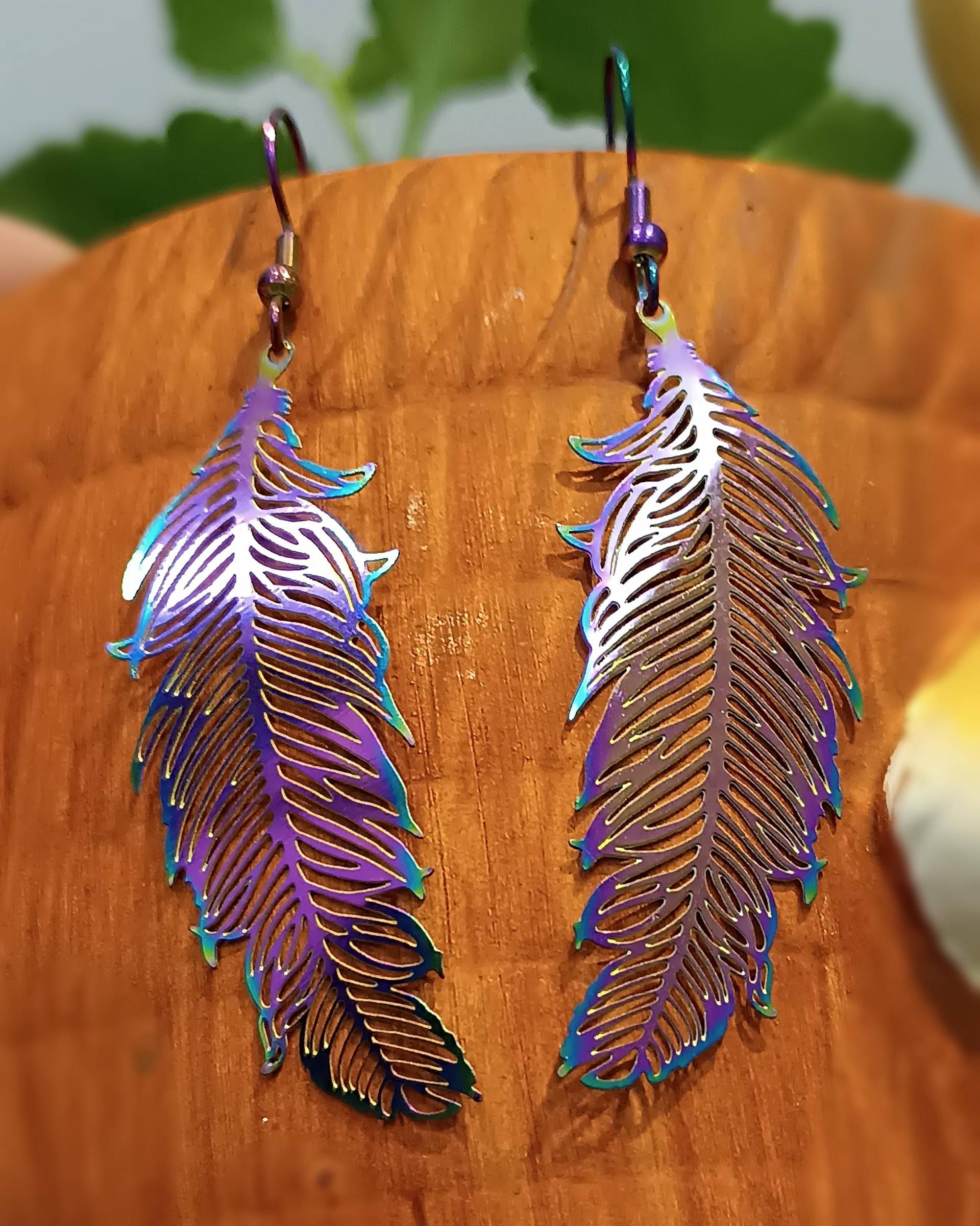 Regenbogen Bunte Feder Filigrane Ohrringe Leicht Ornament, Etui von LesinjaLaden