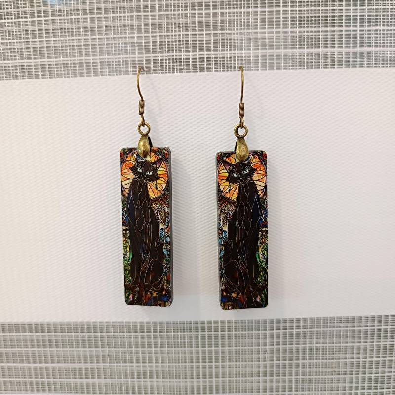 Schwarze Katze Acryl Ohrringe, Hängeohrringe Vintage von LesinjaLaden